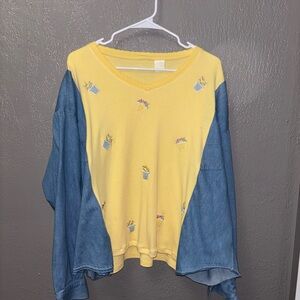 Upcycled Vintage Embroidered Tee x Denim Button-up